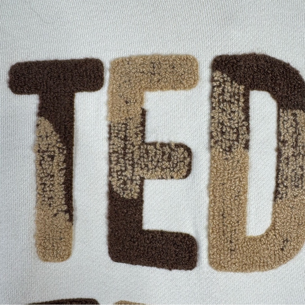 Teddy Fresh Cream Pullover Hoodie Chenille Varsity Letters NWT Size Small - Picture 4 of 11
